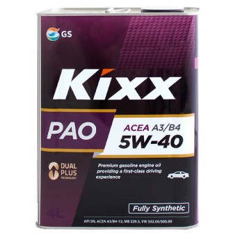 Масло моторное Kixx PAO 5W-40 SN/CF, ACEA A3/B4 (4л) L211044TE1