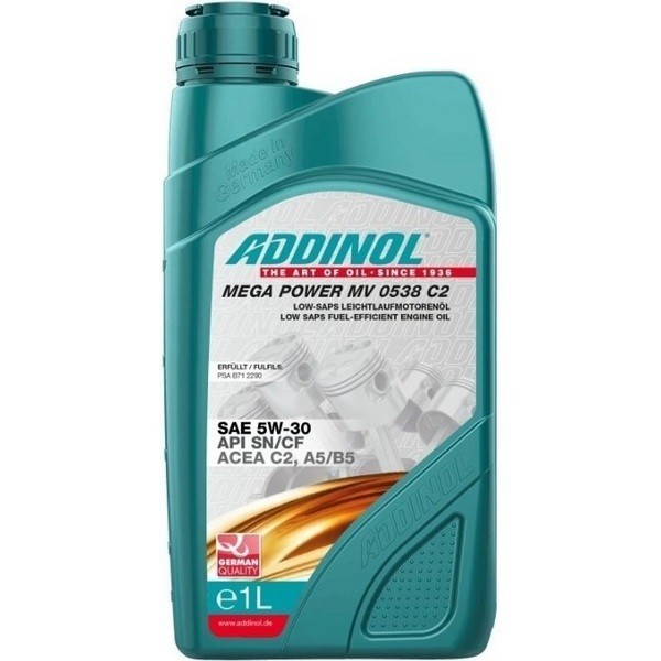 ADDINOL Mega Power 5W-30 MV C2 A5/B5 SN/CF Масло моторное (1л) 4014766241177