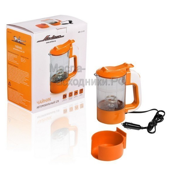 Чайник автомобильный 12В прозрачный/оранжевый пластик автоматическое отключение AIRLINE ABK1203