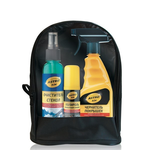 ASTROhim Подарочный набор AC-545 (Полироль приборной панели спрей AC-230с, Очиститель стекол AC-370, Чернитель покрышек Black Tire AC-265)