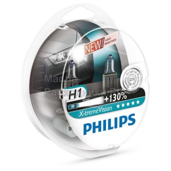 Автолампы 12258XV Philips H1 12V-55W (P14,5s) X-treme Vision +130% (комплект 2шт) 12258XVS2