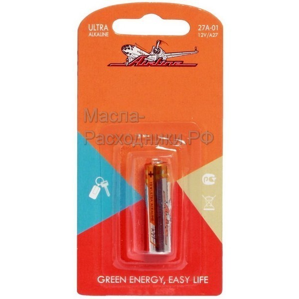 Батарейка A27 12V для брелоков сигнализаций щелочная (1 шт) AIRLINE 27A01