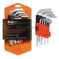 Набор шестигранных ключей коротких 9 предметов, пластиковый подвес AIRLINE AT920