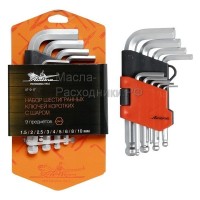 Набор шестигранных ключей коротких с шаром 9 предметов, пластиковый подвес AIRLINE AT917