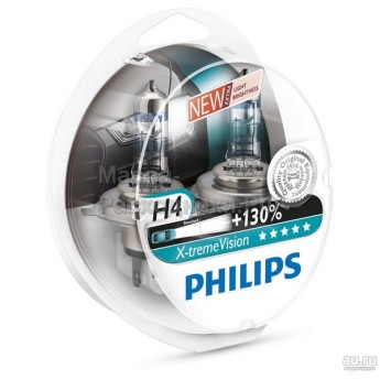 Автолампы 12342XV Philips H4 12V- 60/55W (P43t) X-treme Vision +130% (комплект 2шт) 12342XVS2