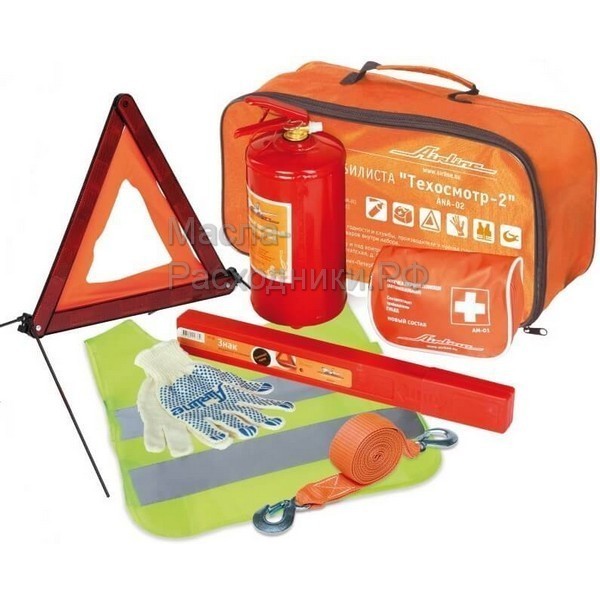 Набор автомобилиста "Техосмотр-2" (Знак+Аптечка+Огнетушитель+Перчатки+Трос+Жилет) AIRLINE ANA002