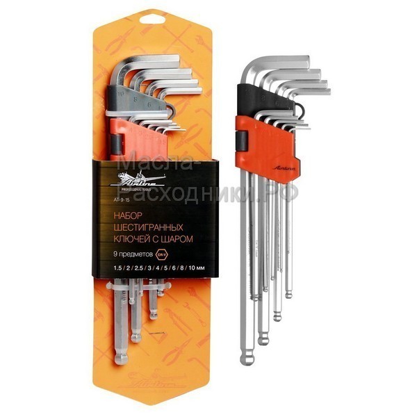Набор шестигранных ключей удлинённых с шаром 9 предметов, пластиковый подвес AIRLINE AT915