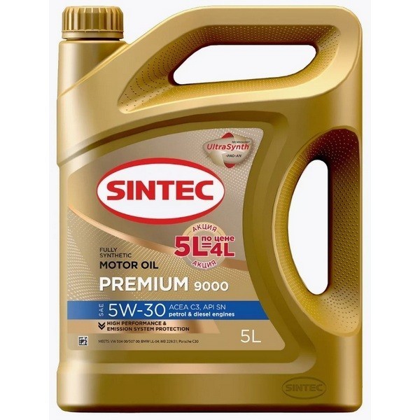Масло моторное SINTEC PREMIUM 9000 5W-30 С3 (5л) 600279 (АКЦИЯ 5 по цене 4)