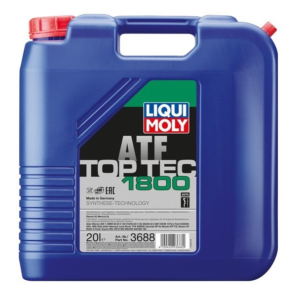 LIQUI MOLY Top Tec ATF 1800 Жидкость трансмиссионная АКПП (Dexron VI, Mercon LV, SP-IV, Matic S, WS) (20л) 3688