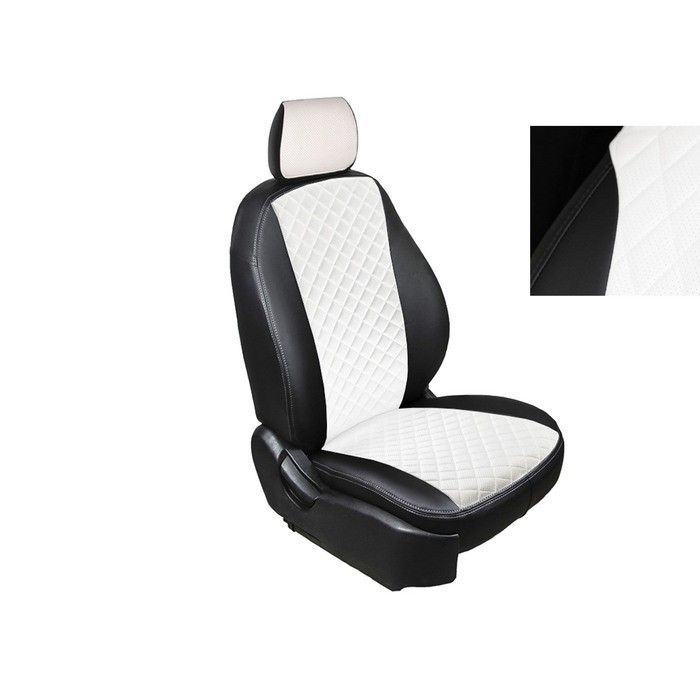 Чехлы экокожа на Hyundai Creta II 2021-н.в. 40/60 с зад. подлокотником Ромб белый (комплект) 96675 SEINTEX