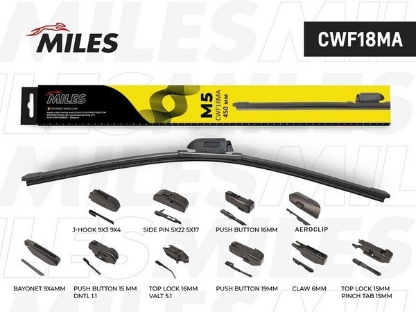 Щетка стеклоочистителя 450 мм (18) бескаркасная (10 адаптеров) CWF18MA MILES