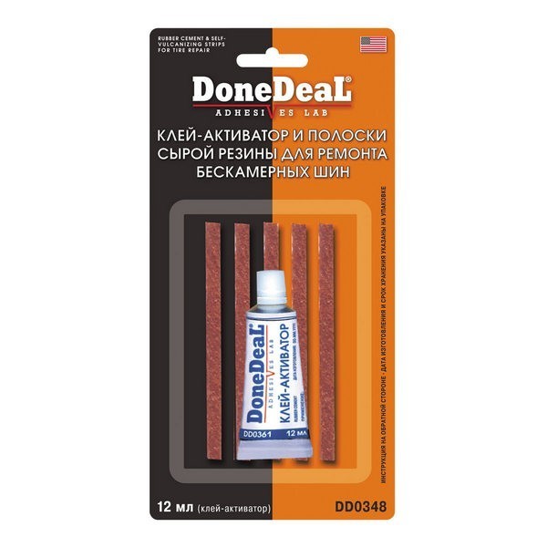 DD0348 Клей-активатор и полоски сырой резины для ремонта бескамерных шин