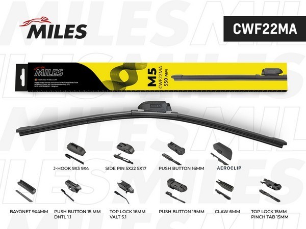 Щетка стеклоочистителя 550 мм (22) бескаркасная (10 адаптеров) CWF22MA MILES