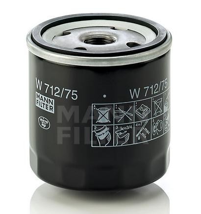 Фильтр масляный W712/75 MANN (замена для W712/22) Chevrolet Lacetti, Cruze 1.6, Aveo 1.4/ Daewoo Nexia