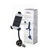 Держатель для телефона в прикуриватель на длинной штанге с гнездом прикуривателя и 2xUSB AIRLINE AMSF04