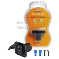 Розетка USB встраиваемая, автомобильная, влагозащищенная с 2 портами (5В, 2.1А + 1.0А) AIRLINE ACS2U02