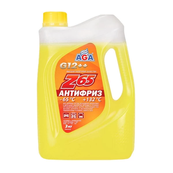 AGA042Z Антифриз AGA-Z65 G12++ (3кг) (готовый, желтый -65С)