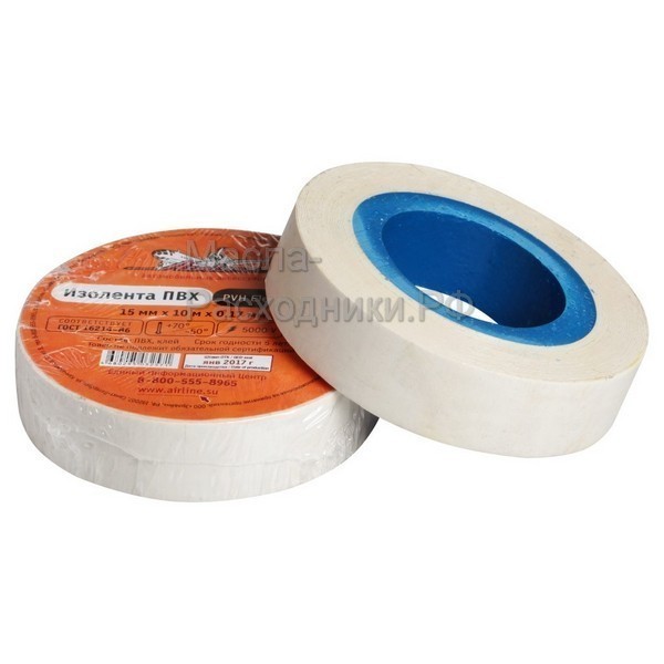 Изолента ПВХ, белая, 15 мм*10 м AIRLINE AITP04