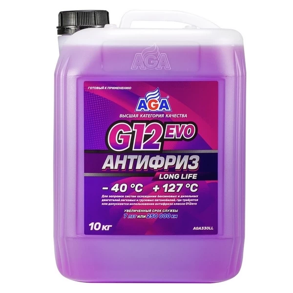AGA330LL Антифриз AGA G12 evo -40C (10кг) (готовый, фиолетовый)