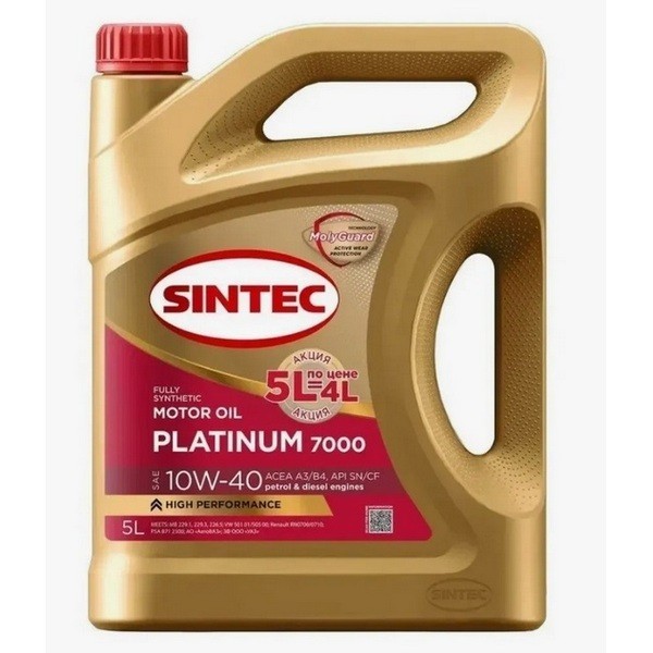 Масло моторное SINTEC PLATINUM 7000 10W-40 A3/B4 SN/CF (АКЦИЯ 5л по цене 4л) 101816