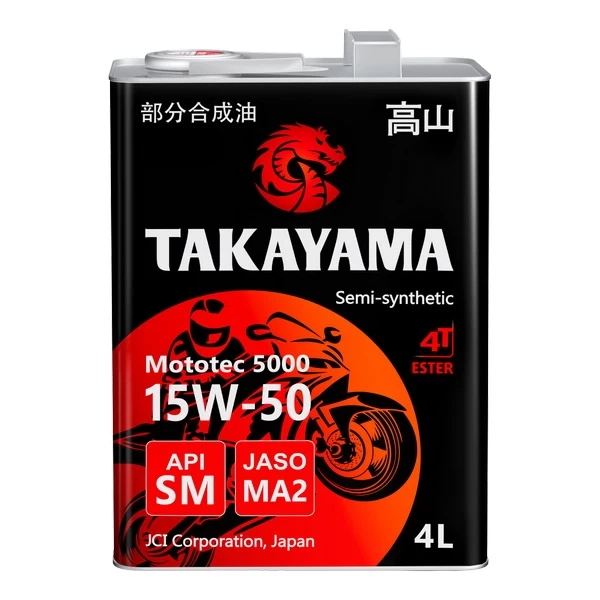 Масло моторное 4T 15W-50 TAKAYAMA Mototec 5000 SM JASO MA-2 (4л) 605610